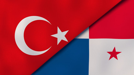 The flags of Turkey and Panama. News, reportage, business background. 3d illustration