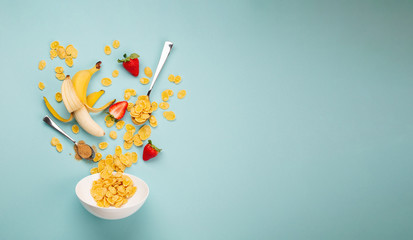 Breakfast with cereals and fruits