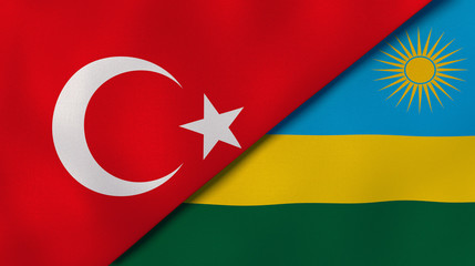 The flags of Turkey and Rwanda. News, reportage, business background. 3d illustration