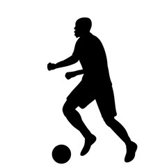 Fototapeta na wymiar white background, black silhouette of a soccer player running with the ball