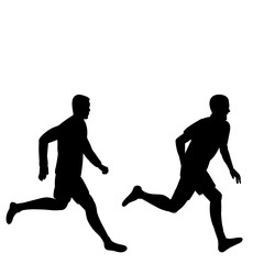 Fototapeta na wymiar white background, black silhouette of a man running