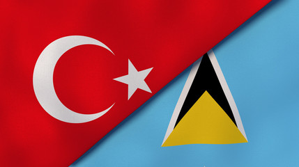The flags of Turkey and Saint Lucia. News, reportage, business background. 3d illustration