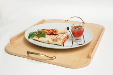 quesadia ham tomato sauce white background