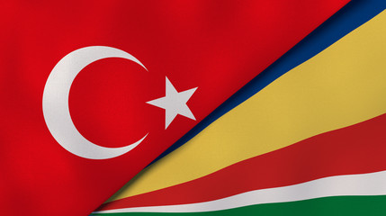 The flags of Turkey and Seychelles. News, reportage, business background. 3d illustration