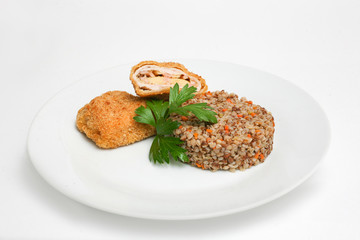 buckwheat snack cheese ham white background