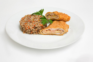 buckwheat snack cheese ham white background