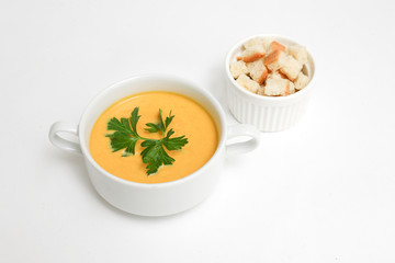 cheese soup crackers white background
