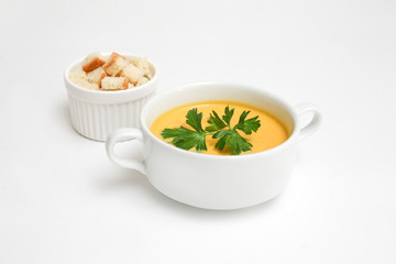 cheese soup crackers white background