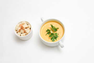cheese soup crackers white background