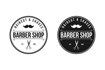 Barber shop vector vintage label, badge, or emblem on white background
