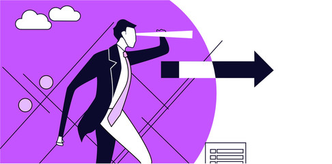 Businessman looking with the telescope and searches new business perspectives. Concept illustration