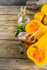 Halves of raw pumpkin butternut squash for cooking