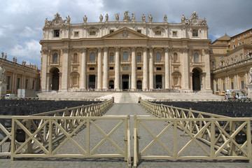 St Peter's Square and St Peter's Basilica at Vatican City, center of Catholic Church, Rome, Italy,...
