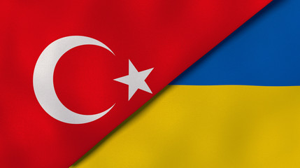 The flags of Turkey and Ukraine. News, reportage, business background. 3d illustration