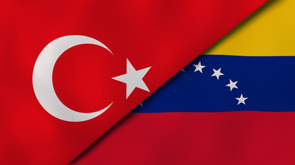 The flags of Turkey and Venezuela. News, reportage, business background. 3d illustration
