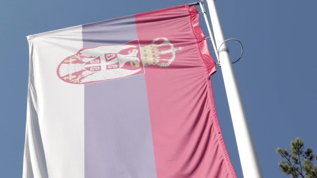 Serbian flag on the wind - slow motion