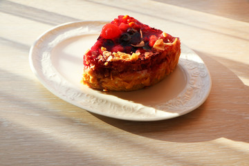 Concept - close-up of a cake on the table.