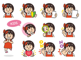 女の子バリエーション　初心者マーク　スマートフォン　タブレット　虫眼鏡　ハート　OK　NO