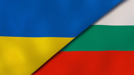 The flags of Ukraine and Bulgaria. News, reportage, business background. 3d illustration