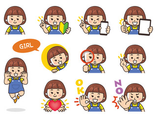 女の子バリエーション　初心者マーク　スマートフォン　タブレット　虫眼鏡　ハート　OK　NO