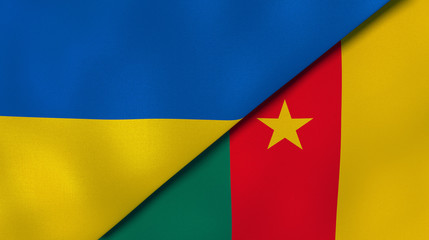 The flags of Ukraine and Cameroon. News, reportage, business background. 3d illustration