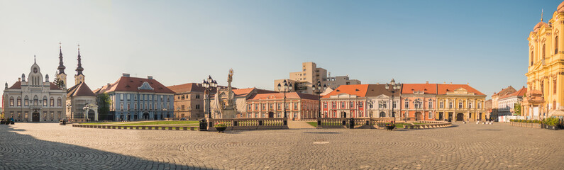 Beautiful desert Baroque Square - Piata Unirii, Union Square in Timisoara - Romania in pandemic...