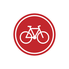 bicycle bike icon transportation symbol flat style on red round background