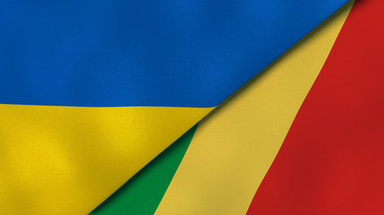 The flags of Ukraine and Congo. News, reportage, business background. 3d illustration