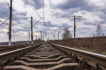 Fototapeta na wymiar Rails of the railway going into the distance.
