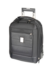 Black fabric travel suitcase isolated on white