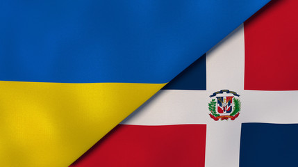 The flags of Ukraine and Dominican Republic. News, reportage, business background. 3d illustration