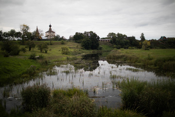 Attraction in the city of Suzdal. View of the river from above.