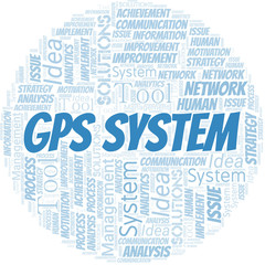 Obraz premium Gps System typography vector word cloud.