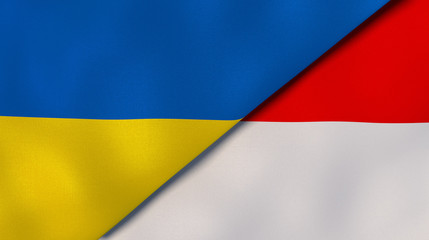 The flags of Ukraine and Indonesia. News, reportage, business background. 3d illustration