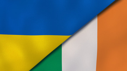 The flags of Ukraine and Ireland. News, reportage, business background. 3d illustration