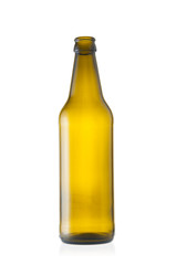 Empty beer bottle close up isolated on white background