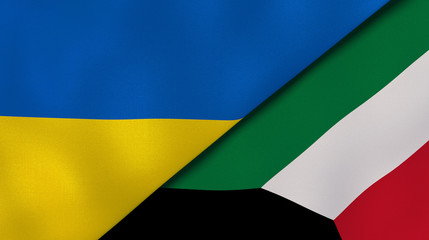 The flags of Ukraine and Kuwait. News, reportage, business background. 3d illustration