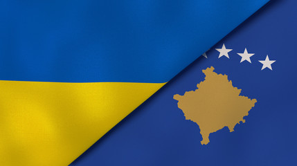 The flags of Ukraine and Kosovo. News, reportage, business background. 3d illustration