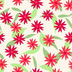 Seamless pattern with hand drawn doodle flowers and leaves. Floral vector background.