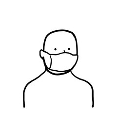 hand drawn man using medical face mask illustration in doodle style