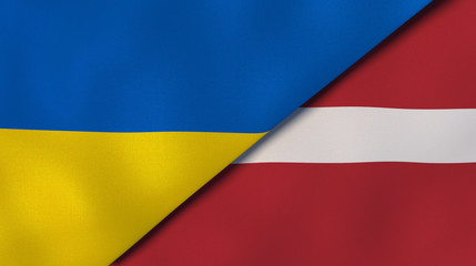The flags of Ukraine and Latvia. News, reportage, business background. 3d illustration