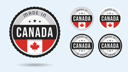 Made in Canada. Set of labels and badges. Merchandise tag with Canadian flag.