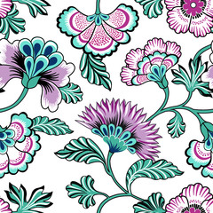 Floral seamless pattern. Flower decorative tile background. Flourish ornamental wallpaper with flowers in retro oriental style.