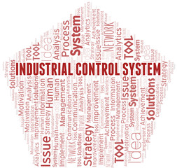 Obraz premium Industrial Control System typography vector word cloud.