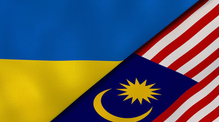 The flags of Ukraine and Malaysia. News, reportage, business background. 3d illustration