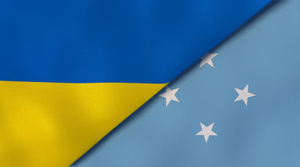 The flags of Ukraine and Micronesia. News, reportage, business background. 3d illustration