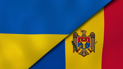 The flags of Ukraine and Moldova. News, reportage, business background. 3d illustration
