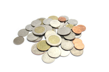 coins and phone on account book bank for finance and banking. (Business concept)