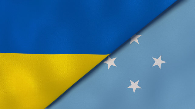 The flags of Ukraine and Micronesia. News, reportage, business background. 3d illustration