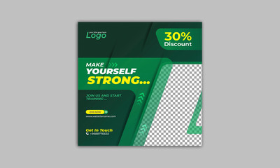 Gym and fitness square banner template for social media post, web banner and flyer